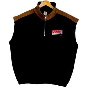 Vintage Molson Ex Vest Men XL Black Tan 90s 1/4 Zip Fleece Sueded Extreme Games